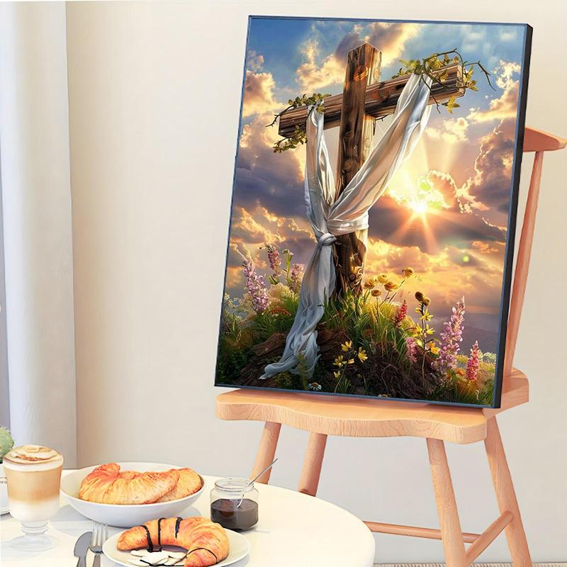 Cross & Flower Pattern DIY Painting By Numbers Kit, 1 Set DIY Paint By Numbers Kit without Frame, Wall Art Decoration for Home Living Room Bedroom