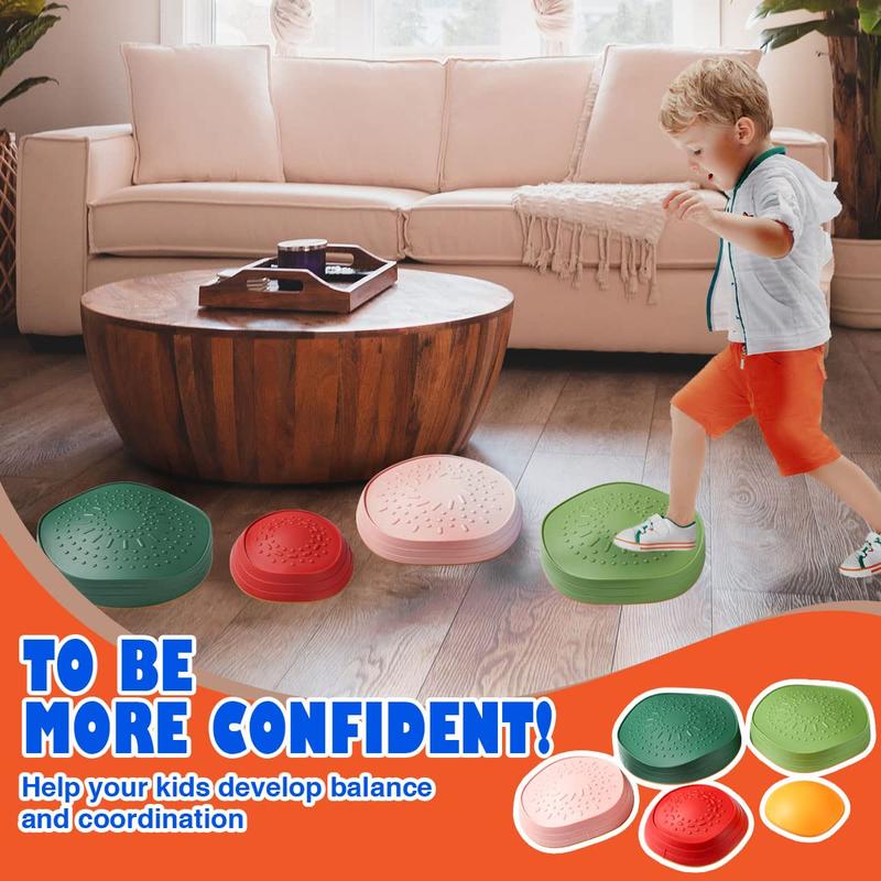 Stepping Stones for Kids, 5pcs Non-Slip Plastic Balance River Stones for Promoting Children's Coordination Skills Sensory Play Equipment Toys Toddler Ages 3 4 5 6 7 8 Years