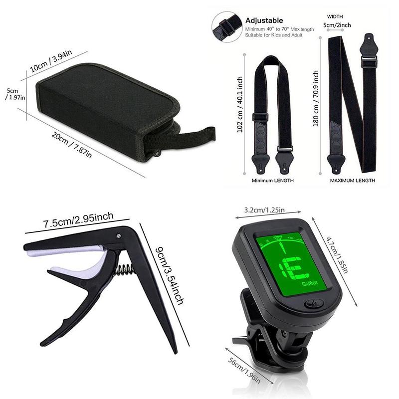 Guitar Maintenance Kit, 1 Set Including Guitar Strap & Capo & Clip-on Electronic Guitar Tuner & Guitar Maintenance Kit, Guitar Accessories for Men & Women