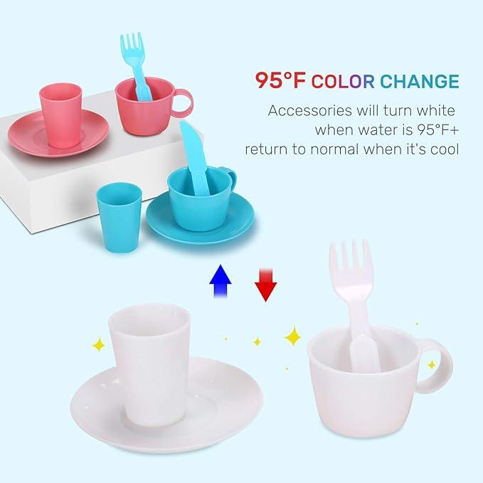 CUTE STONE Color Changing Kitchen Sink Toys, Heat Sensitive Electric Dishwasher Playing Toy with Running Water, Automatic Water Cycle System Play House Pretend Role Play Toys