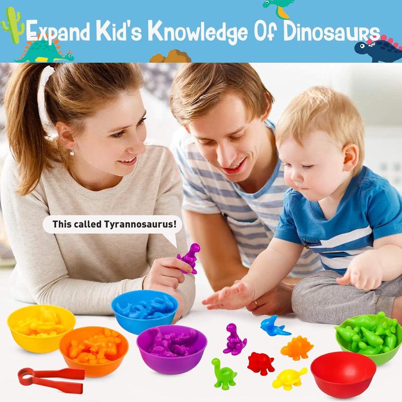 Counting Dinosaurs Color Sorting Toys with Rainbow Bowls for Kids Sensory Training & Counting Activity Montessori Education Learning Activities Easter Gift for 3-5 Years Old Boys Girls