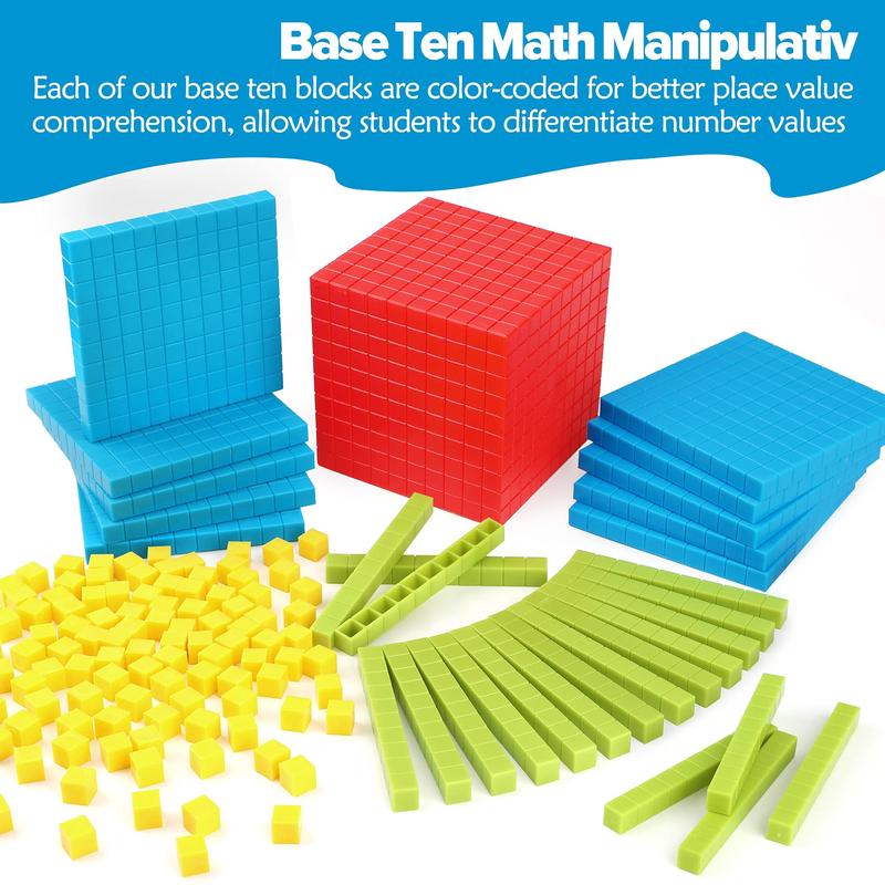 131 PCS Base Ten Blocks for Math - Place Value Blocks, Plastic Base 10 Math Manipulatives 1st Grade, Math Counters, Number Blocks, Math Cubes, Counting Cubes for Math