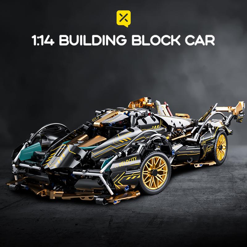 Black gold V12 building blocks assembled sports car racing car educational toy car assembled model gift