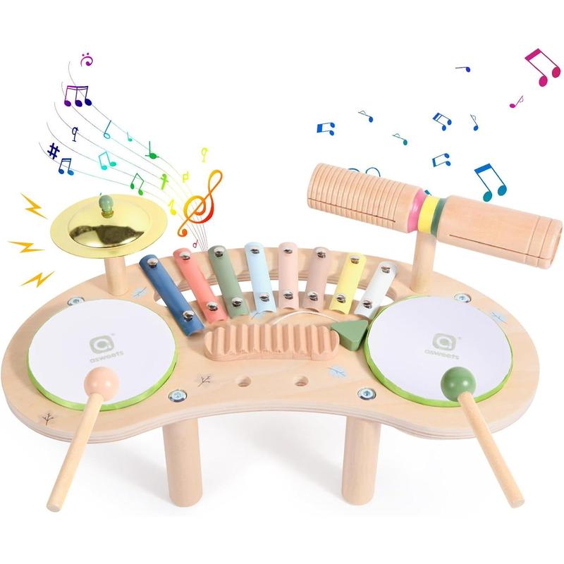 7 in 1 Kids Drum Set for Toddlers Wooden Xylophone Musical Instruments Kit Play Set for Toddler Baby Drum Set Montessori Toys Sensory Toys Birthday Gifts for Girls Boys