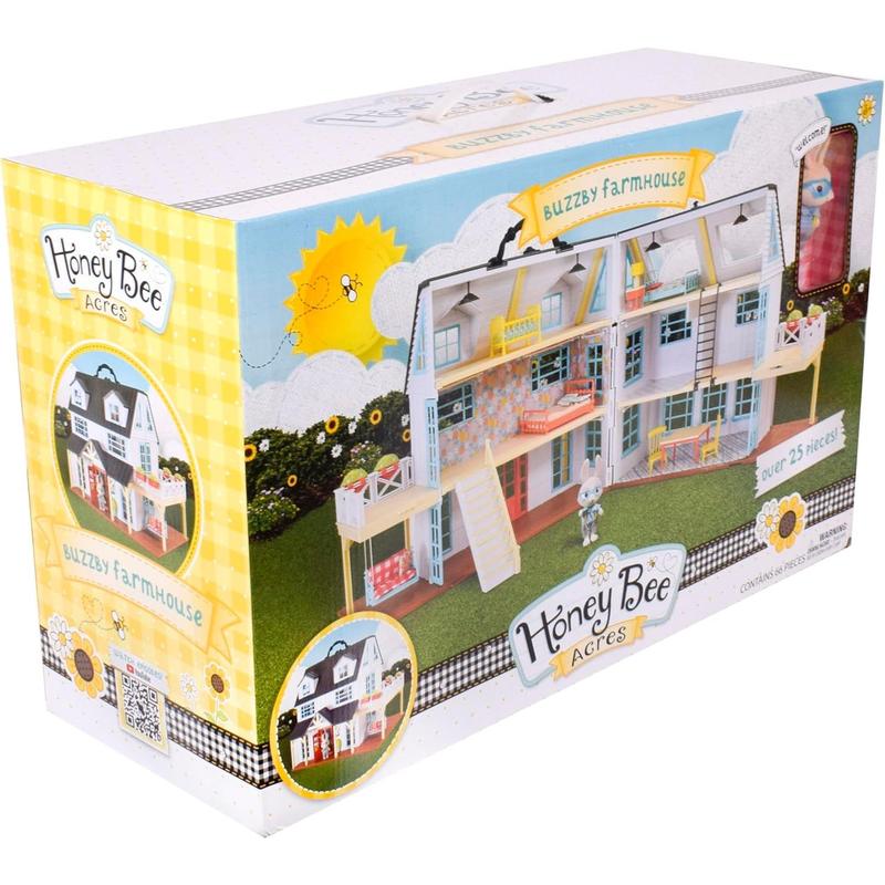 Honey Bee Acres Buzzby Farmhouse, Dollhouse Playset with Miniature Doll Figure, Furniture and Accessories. 25 Pieces, Ages 3+