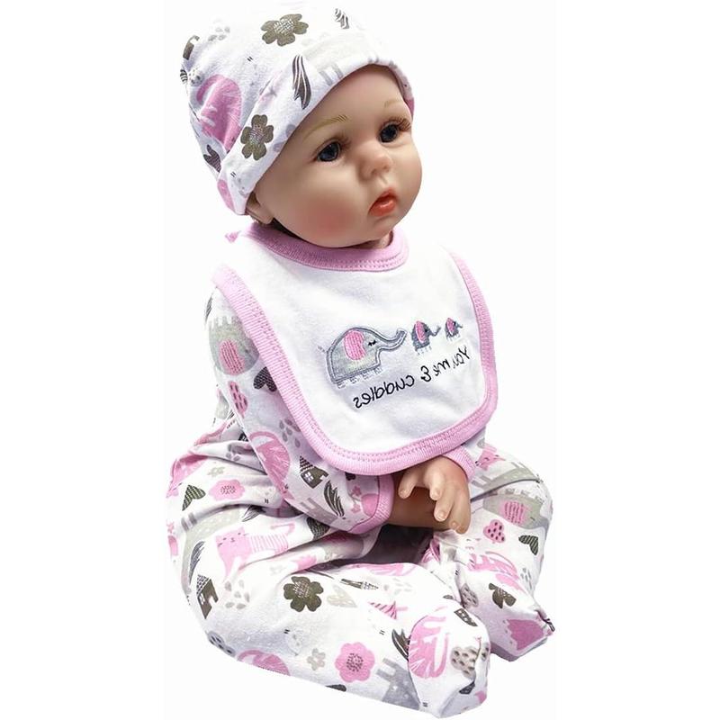 Reborn Baby Girl Dolls Clothes 22 inches 5 pcs Sets Pink Baby Elephant Outfit Accessories for 20-22