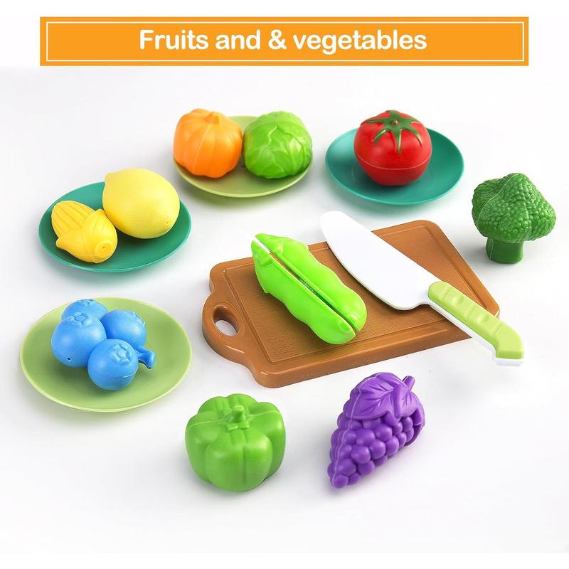 35 Pieces Kids Kitchen Toy Accessories, Kids Pretend Cooking Play Set with Toy Pots and Pans, Tableware Cookware Toys, Toy Food Set, Toy Vegetables, Learning Gift for Boys and Girls