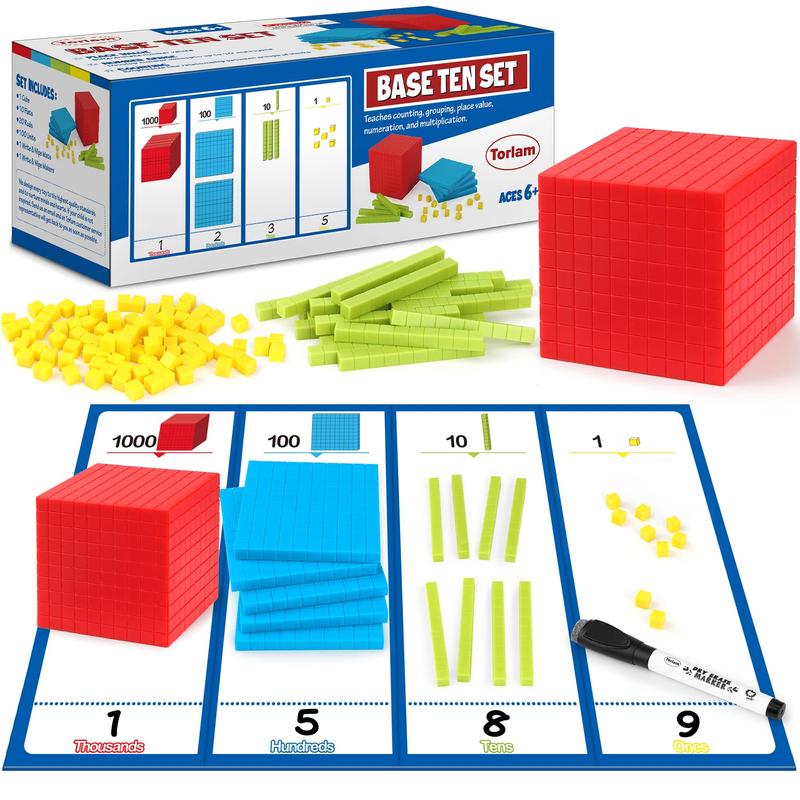 131 PCS Base Ten Blocks for Math - Place Value Blocks, Plastic Base 10 Math Manipulatives 1st Grade, Math Counters, Number Blocks, Math Cubes, Counting Cubes for Math