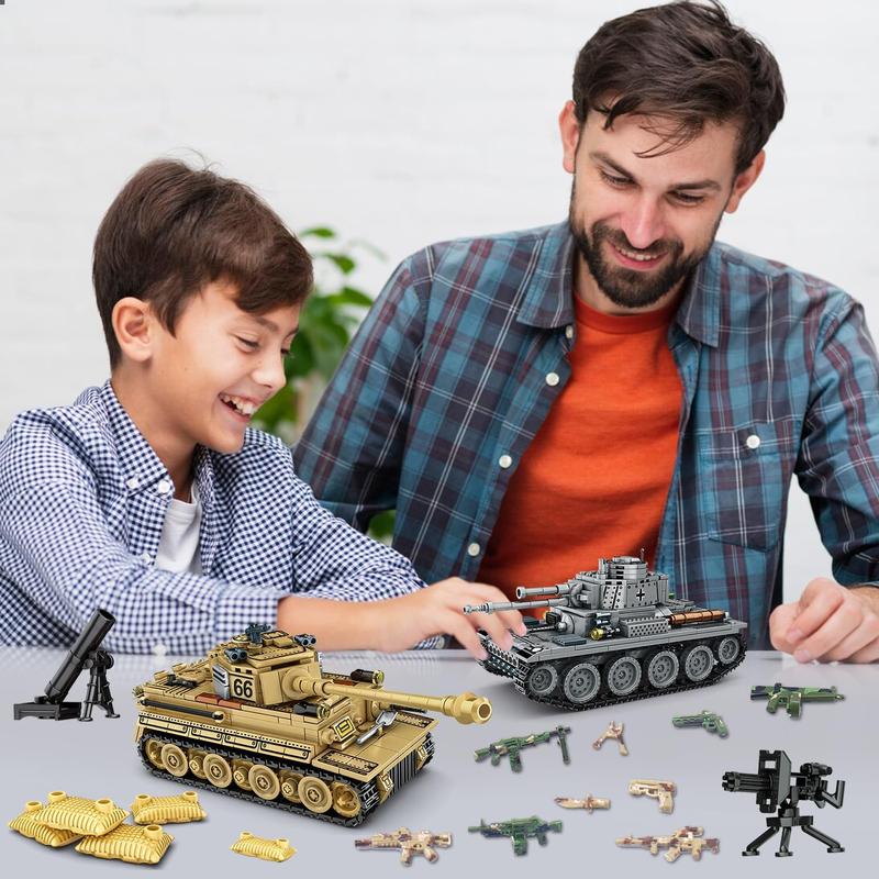 1030 Piece WW2 Army Tanks Toy Building Sets,Create a German Panzer 38T and a German Tiger Tank Toys,Adult Collectible Model Tanks Sets to Build,Great Military Gift for Boy,Kid,and Teens Age 6+