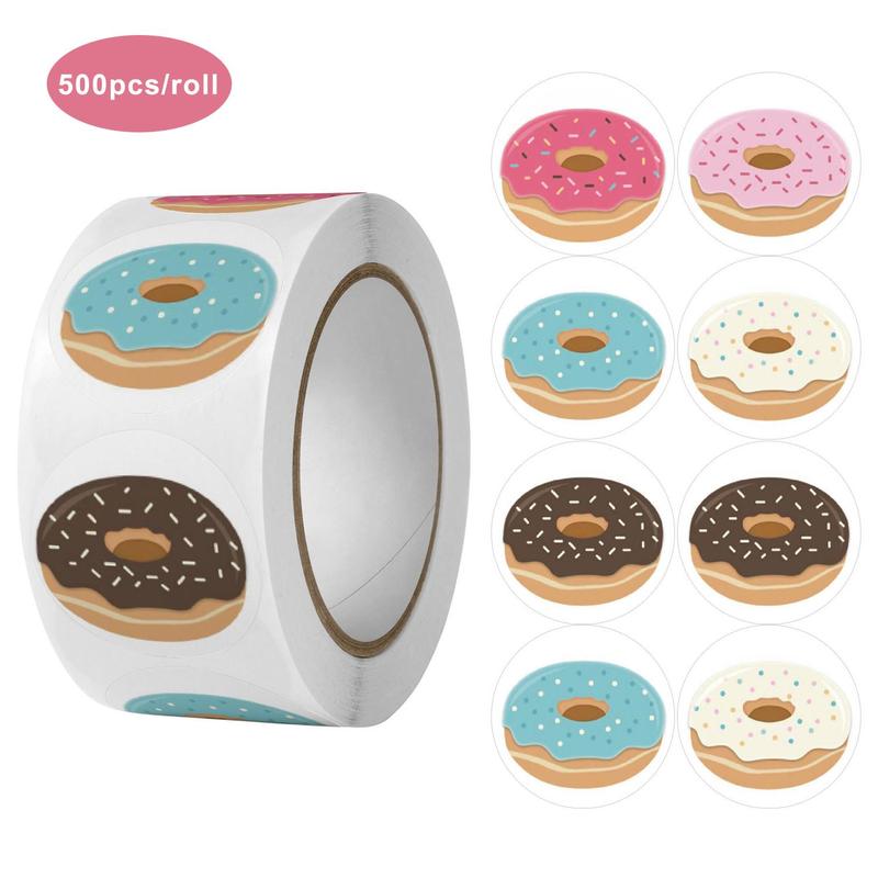 500pcs roll Donut Pattern Sticker, Cute Multi-purpose Sticker for DIY Craft, Decoration, Scrapbook