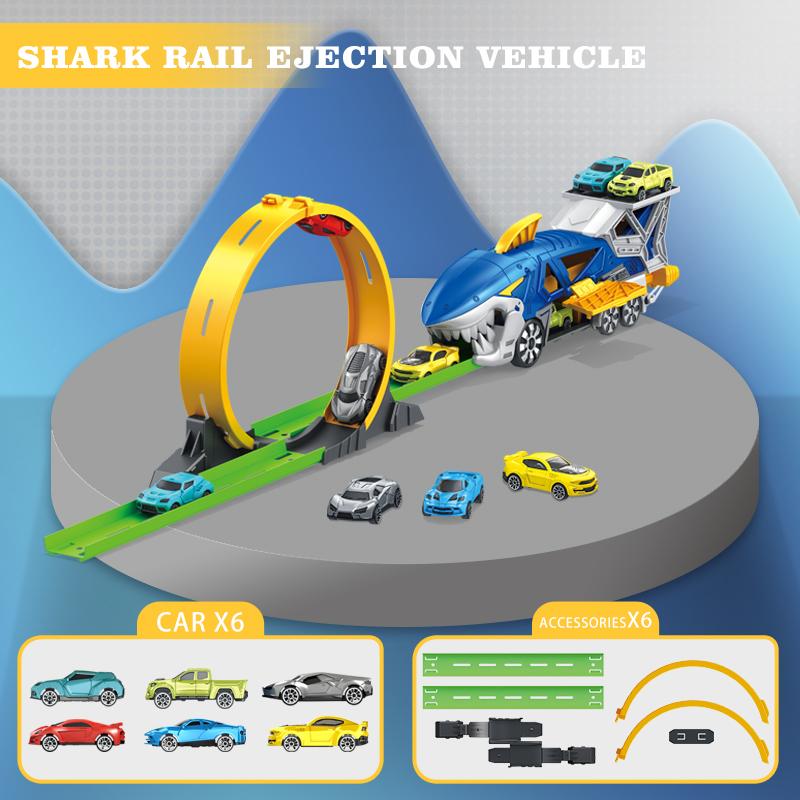 Shark Toy Car Track Set, Loop and Launcher Race Car Toys, Truck for 3-9 Year Old Boys and Girls, Shark Toys Carrier Vehicle for Kids 3-5, Gifts for 3 Plus Year Old Boy Toys