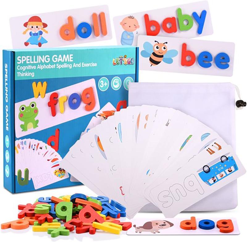 Educational Montessori Learning Toy, Alphabet Flash Cards Matching Game Toys Spelling Games Toy for Kids 3 4 5 Year Old