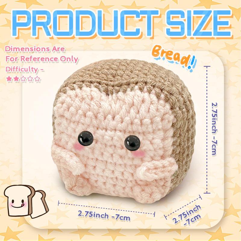 Square Bread Crochet Kit, Cute Woven Craft for Beginners, DIY Crochet Kit with Step-by-step Video Tutorial, Gift for Food Lovers