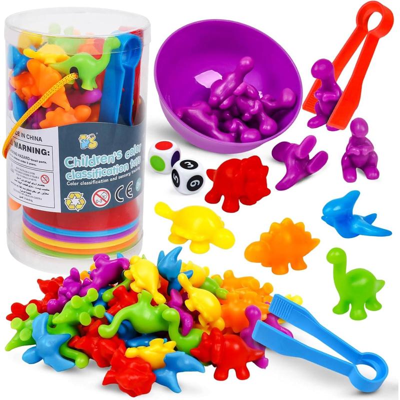 Counting Dinosaurs Color Sorting Toys with Rainbow Bowls for Kids Sensory Training & Counting Activity Montessori Education Learning Activities Easter Gift for 3-5 Years Old Boys Girls