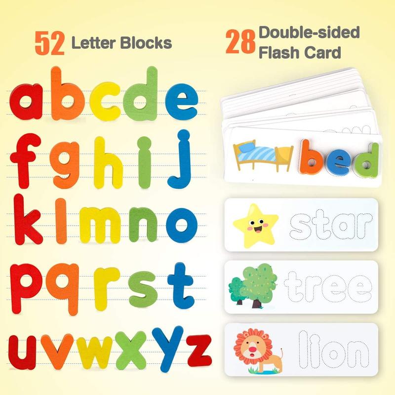 Educational Montessori Learning Toy, Alphabet Flash Cards Matching Game Toys Spelling Games Toy for Kids 3 4 5 Year Old