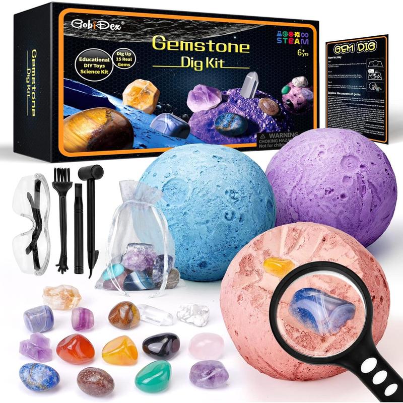 GobiDex Gemstones Dig Kit, Solar System Science Kit for Kids, Excavate 15 Real Gems, STEM Educational Space Toys Planet Collection Kit, Archaeology Geology Science Projects Gift for Boys&Girls Age 6+