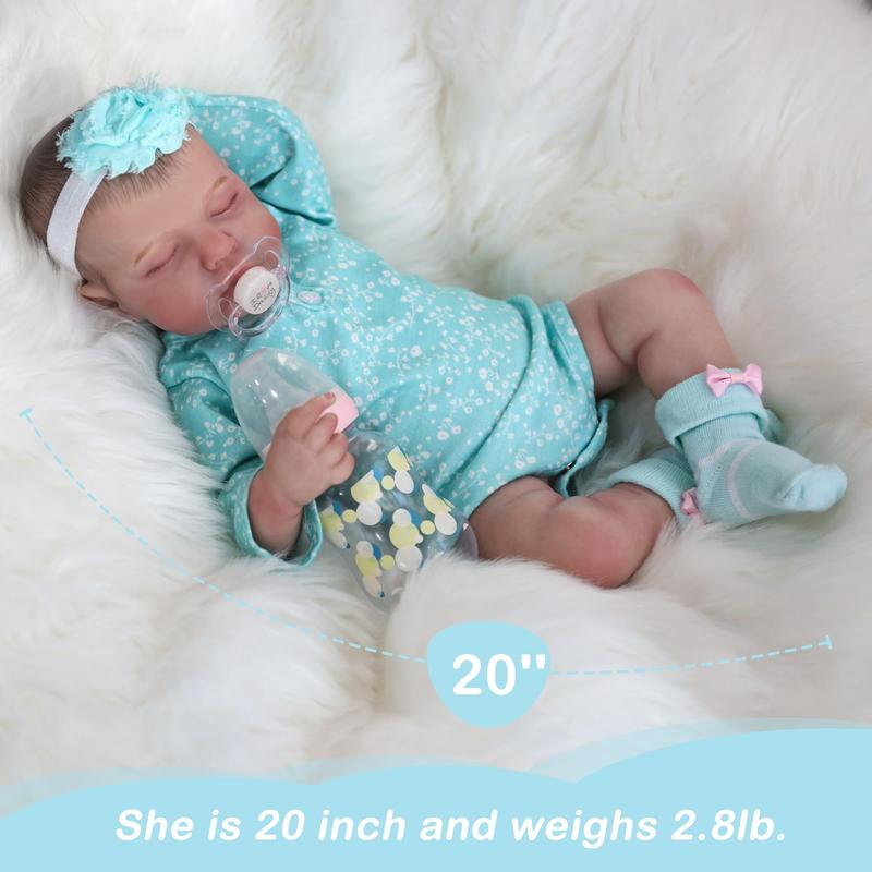 Wooroy Realistic Reborn Baby Dolls - Birthday Gift, Girl Gift, Kids Gift, Christmas Gift, Big Sister Gift, 20 Inch Lifelike Newborn Baby Doll Girl Real Life Baby Dolls Sleeping Soft Weighted Reborn Doll Gift Toys for 3+ Years