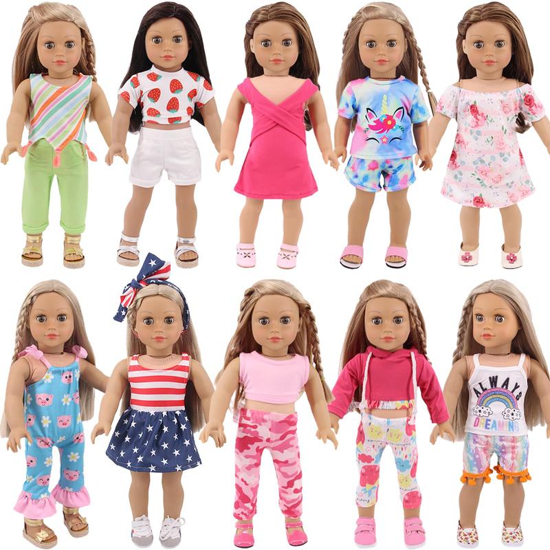 17 Pcs American Doll Clothes and Accessories for 18 Inch Doll, Including 18 Inch Doll Clothing Outfits Dress Pajama Frocks