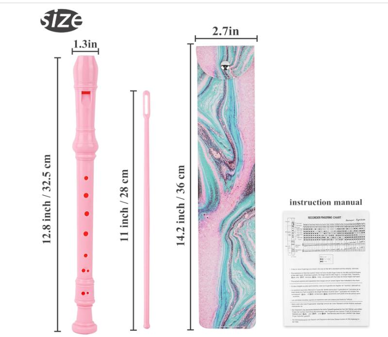 Recorder Instrument for Beginner Kids Adults,8-Hole Soprano Descant Recorder Music Flute with with Cleaning Rod & Leather Case For School Student Home Entertainment(2-Pink Green Splash-ink)