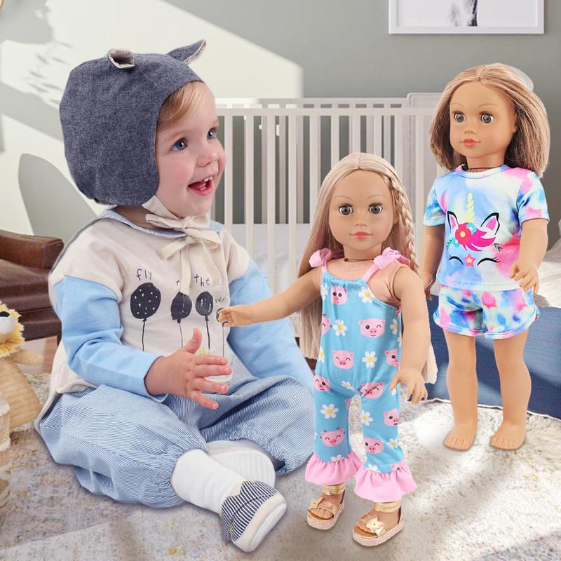 17 Pcs American Doll Clothes and Accessories for 18 Inch Doll, Including 18 Inch Doll Clothing Outfits Dress Pajama Frocks