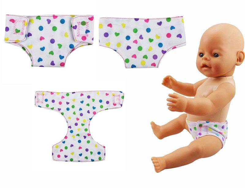 4 Pack Doll Diapers Doll Underwear and 2 Pack Doll Bibs for 14-18 Inch Baby Dolls, Suitable for Infant Baby Doll Girls Boys