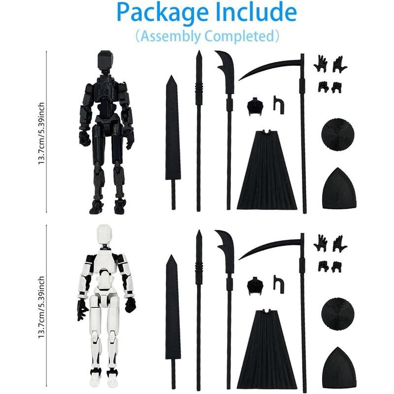 Titan 13 Action Figure Set (Assembly Completed), 3D Printed Multi-Jointed Movable T Lucky Dummy 13 Mobile Robot, Nova 13 Action Figures Desktop Decorations for Game Lovers Toy (White Black)