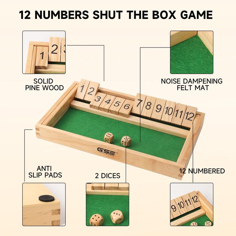 12 Numbers Shut The Box Board Game, Pub Board Dice Game