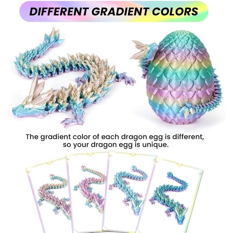 3D Printed Dragon Egg, Mystery Crystal Dragon Egg Fidget Toys Surprise, Easter Eggs Articulated Crystal Dragon Eggs with Dragon Inside (Rainbow Color)