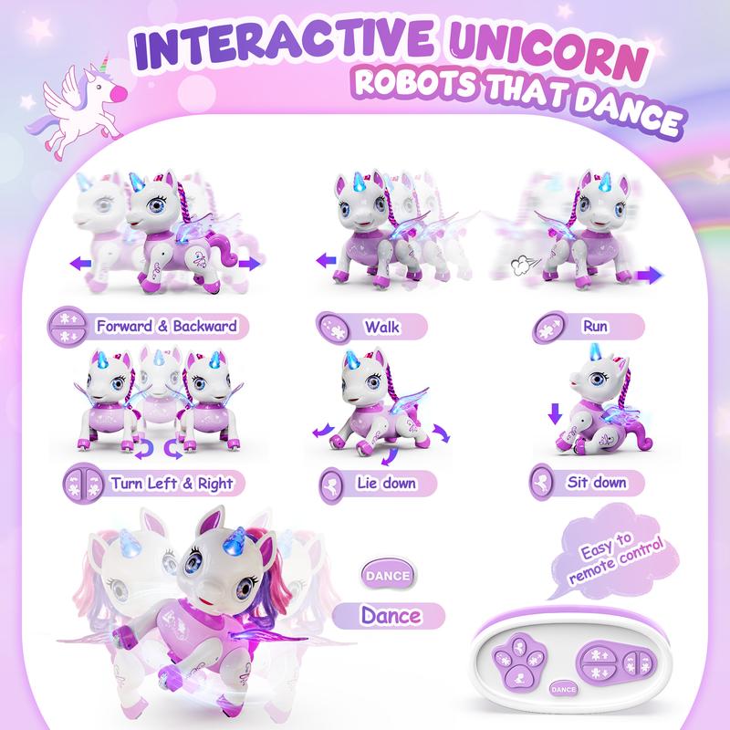 Unicorn Robot Toys for Girls, Birthday Gifts for Kids and Toddlers 3 4 5 6 7 8 Years Old, with LED Horn,LED Wings,Remote Control,Voice,Dancing Robot Rechargeable (Purple Pink)