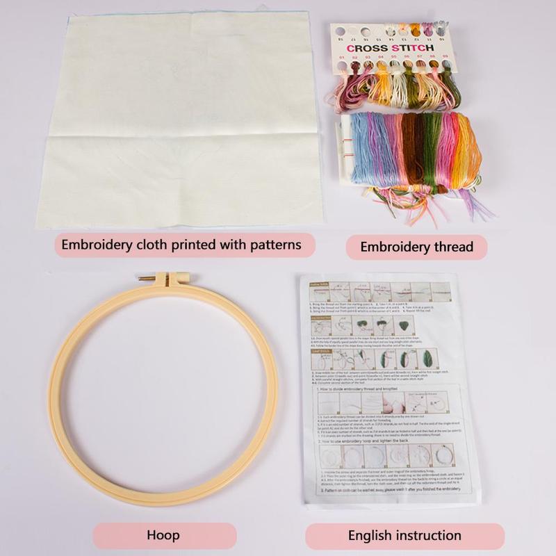 Flower Pattern DIY Embroidery Kit, 1 Set Embroidery with Hoop Suture Practice Kit for Adults, Handmade Unfinished Products Gifts