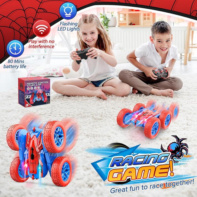 Spider RC Cars Toys for Boys Ages 3-8 Kids Remote Control Stunt Car Toy for 4 5 6 7 8 9 10 Year Old Boy Girl Christmas Birthday Gifts 360 Flip 4WD Car for Boys Age 4-6 5-7 Toddler Gift 4WD Stunt RC Car with Lights