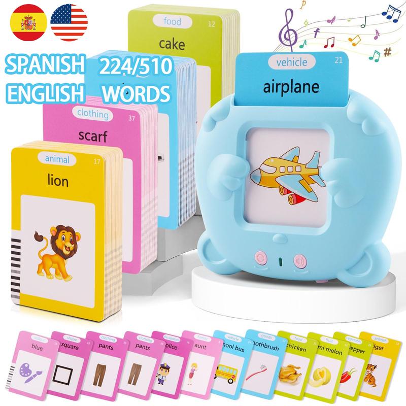 224 510 Words Alphabet bilingual Talking Flash Cards for 3-8 YearsToddlers.Pocket Speech BuddyTherapy AutismToys,  EducationalLearing InteractiveToy for Boys GirlsKids Gifts Blue