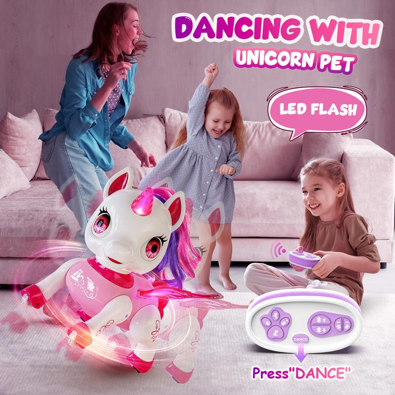 Unicorn Robot Toys for Girls, Birthday Gifts for Kids and Toddlers 3 4 5 6 7 8 Years Old, with LED Horn,LED Wings,Remote Control,Voice,Dancing Robot Rechargeable (Purple Pink)