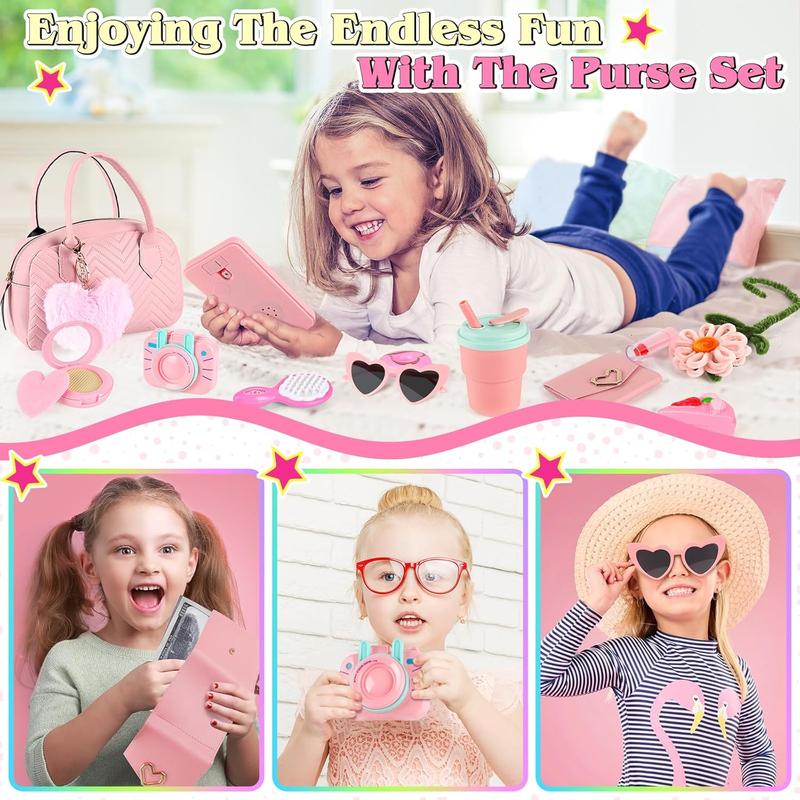 Play Purse for Little Girls Toddler, Little Girls Purse with Pretend Makeup, Princess Pretend Play Girls Toys with Handbag, Kids Toy Purse Birthday for Girls 3 4 5 6 7 8 Year Old