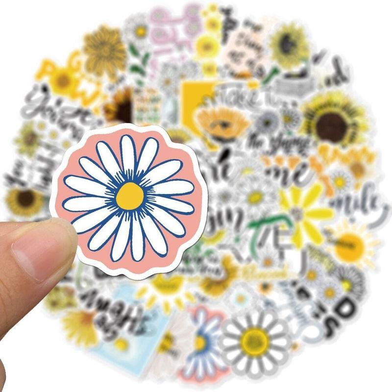 Flower Pattern Decorative Sticker, 50pcs Scrapbooking & Journal Making Material Self Adhesive Paper, Spring Decor 2024, Waterproof DIY Decorative Sticker for Stationery Water Bottle, School Supplies