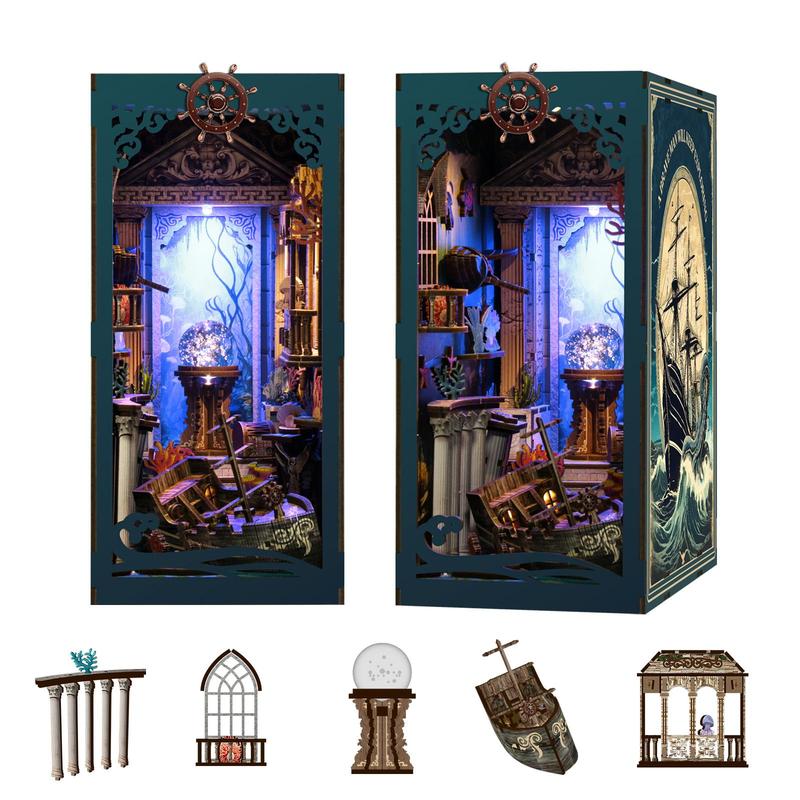 Wooden Book Nook Kit, 1 Set DIY Miniature Book Nook Kit with LED Light, DIY Wooden Book Nook Kit for Adults & Teens, Home Decor