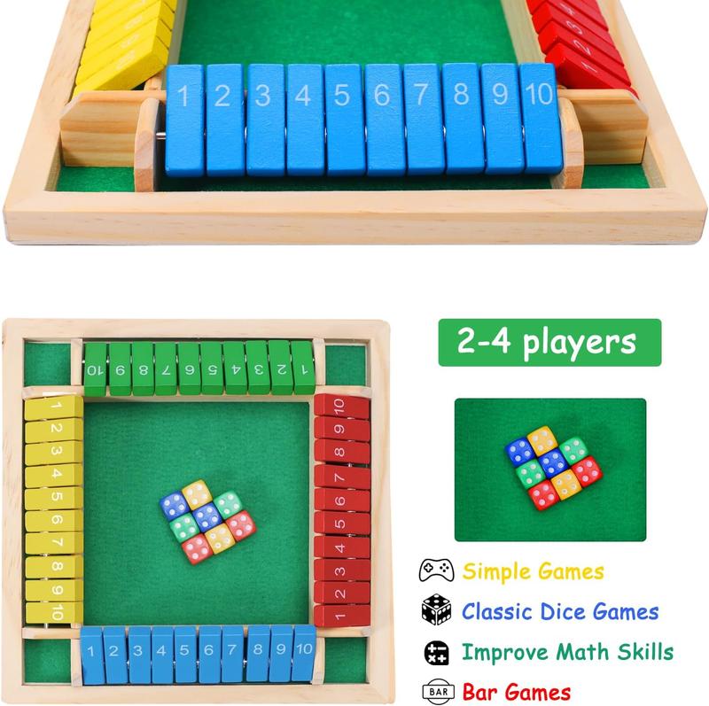 [FREE SHIPPING]Family Wooden Shut the Box Dice Toy, 1 Set Classic 4 Sided Wooden Board Game- Classic Dice & Puzzle Game for Families and Parties - Ideal Educational Game to Boost Math Skills - Compact Board,Tabletop Version Math Games for Party