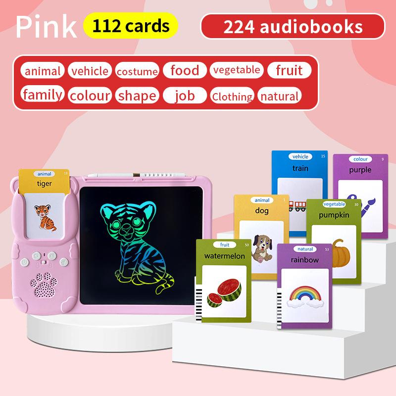 Fancy Fantastic Spanish+English Bilingual Children's LCD tablet Flash card drawing machine insert card graffiti painting board puzzle integrated machine，Learning Cards Machine