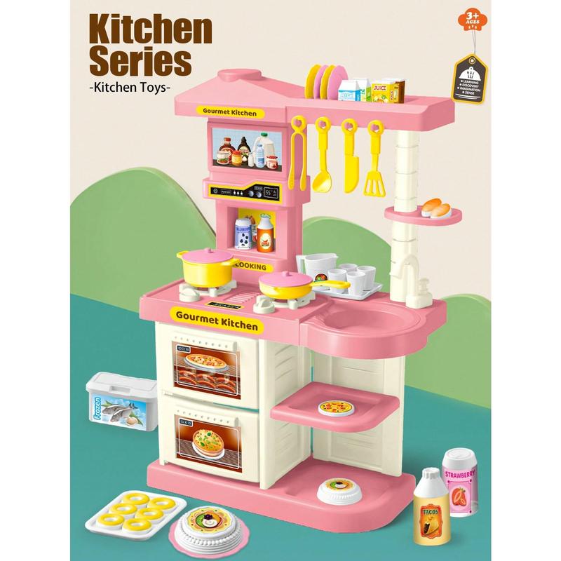 Christmas Decoration 1set Mini Kitchen Playset Pretend Play Toy with Realistic Look and Functional Equipment, Including Tableware, Bakeware, Cookware, Etc. Scene Simulation for Parent-Child Interaction and Educational Play,  Christmas Birthday Gift