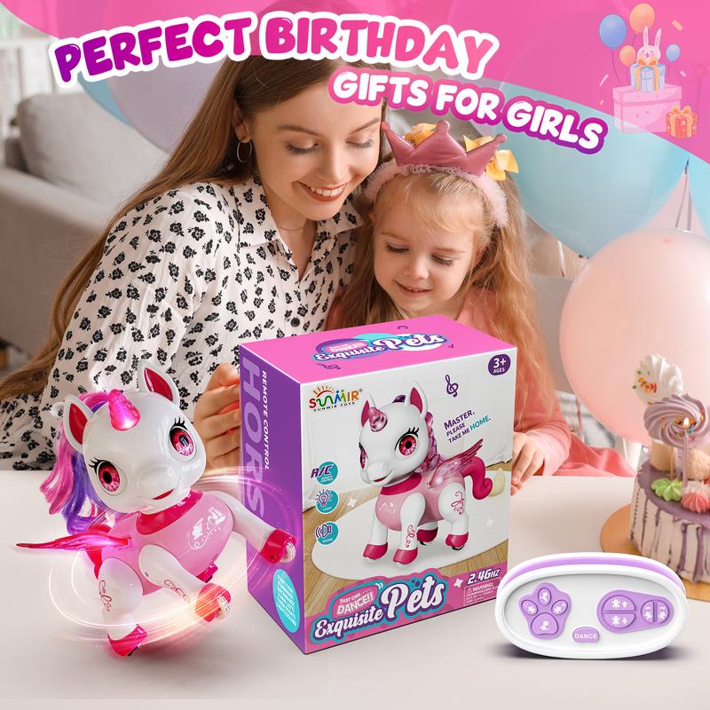 Unicorn Robot Toys for Girls, Birthday Gifts for Kids and Toddlers 3 4 5 6 7 8 Years Old, with LED Horn,LED Wings,Remote Control,Voice,Dancing Robot Rechargeable (Purple Pink)