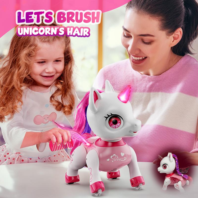 Unicorn Robot Toys for Girls, Birthday Gifts for Kids and Toddlers 3 4 5 6 7 8 Years Old, with LED Horn,LED Wings,Remote Control,Voice,Dancing Robot Rechargeable (Purple Pink)