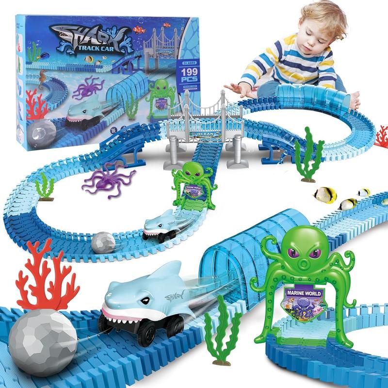 Style-Carry Toys for 3-6 Years Boys Shark Race Track Toy Track Playset with Shark Car for 3 4 5 6 Years Old Boy Girls STEM Educational Playset Birthday Gift kids toys