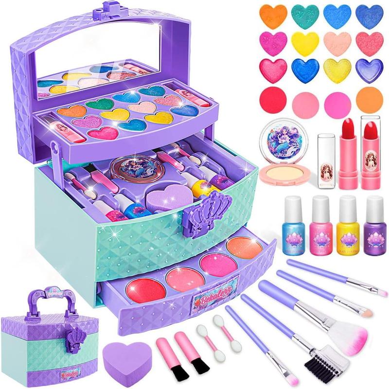 Pretend Play Makeup Kit for 3+ Girls,42 Pcs Washable Real Funny Makeup for Kids Toy,Christmas Birthday Gifts for Girls,Princess-Dresses-Up-for-Girls