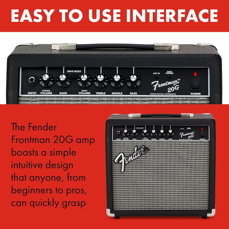 Frontman 20G Guitar Amp, 20 Watts, with 2-Year Warranty 6 Inch Fender Special Design Speaker, 10x16x16 inches