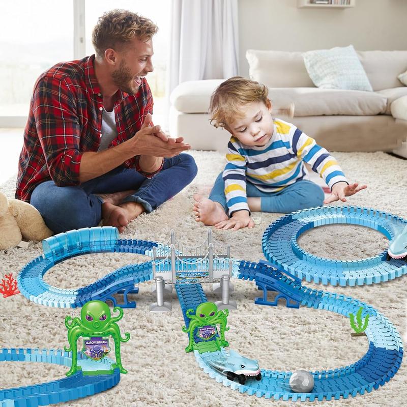 Style-Carry Toys for 3-6 Years Boys Shark Race Track Toy Track Playset with Shark Car for 3 4 5 6 Years Old Boy Girls STEM Educational Playset Birthday Gift kids toys