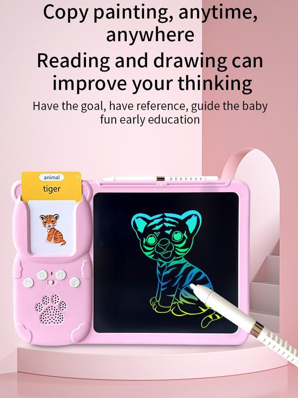 Fancy Fantastic Spanish+English Bilingual Children's LCD tablet Flash card drawing machine insert card graffiti painting board puzzle integrated machine，Learning Cards Machine