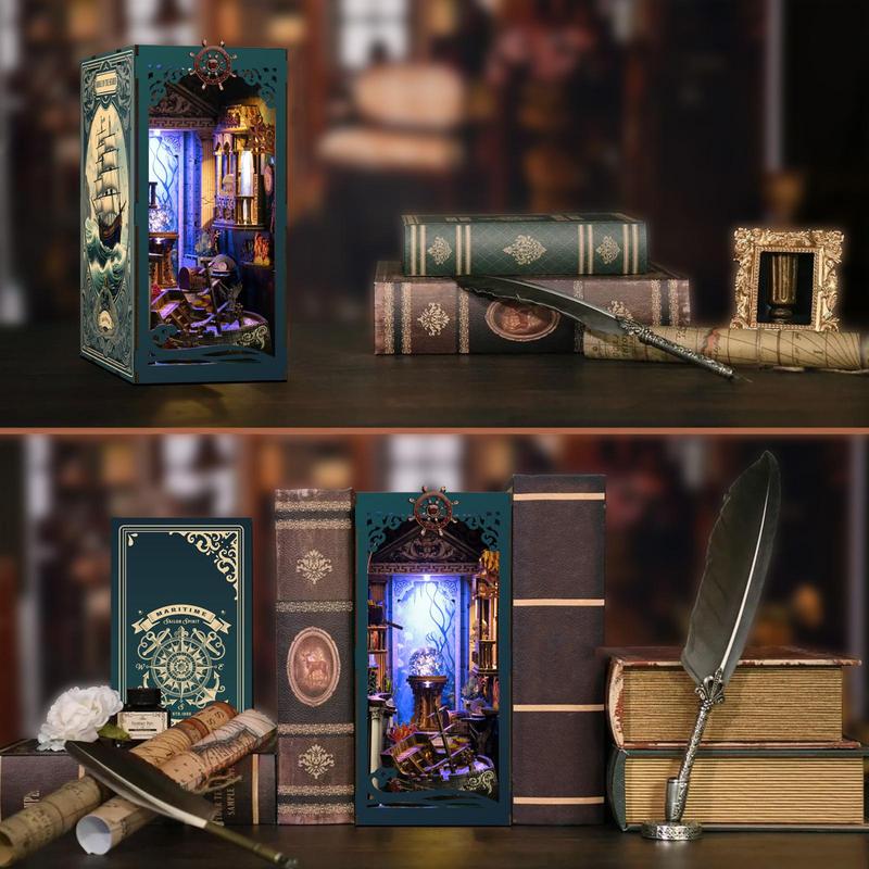 Wooden Book Nook Kit, 1 Set DIY Miniature Book Nook Kit with LED Light, DIY Wooden Book Nook Kit for Adults & Teens, Home Decor