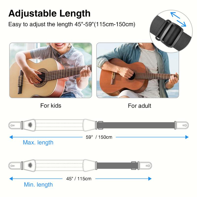 LEKATO LGS-2 Adjustable Padded Guitar Strap w  6 Picks & 2 Safety Strap Locks Set, Nylon Memory Foam, With Pick Holder, Comfortable For Back & Shoulder, 3