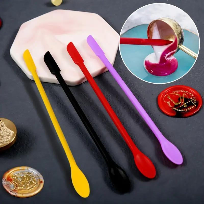 Random Color Double-End Silicone Sealing Wax Spatula Tools, 4 Counts Multifunctional Wax Seal Stir Sticks, Heat-Resistant Silicone Scrapers For Sealing Wax Spoon Clean, Sealing Wax Tools Accessories