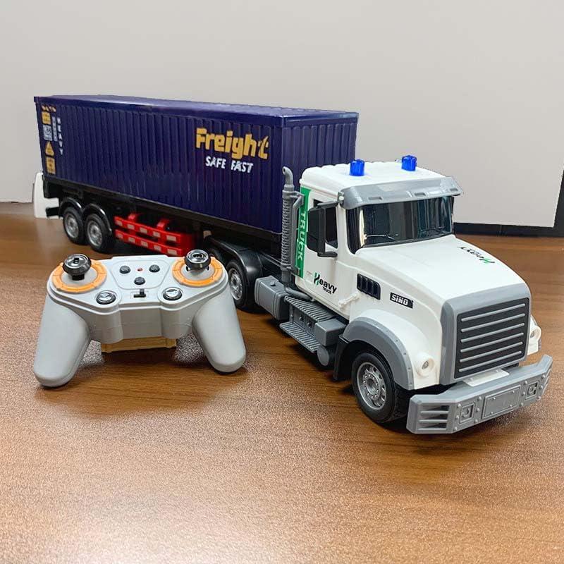 Remote Control Semi Truck with Traile 23.6 Inch 9 Channel RC Semi Truck Toy for Kids,1:24 Container Truck with 2 Batteries,Van Transport Vehicle with Lights & Music